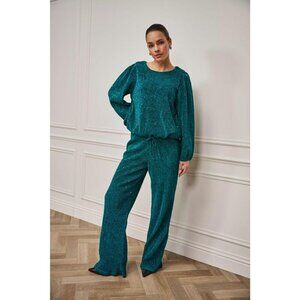 NWT ESQUALO SAFIA Teal Lurex Sparkle Crinkle Trousers